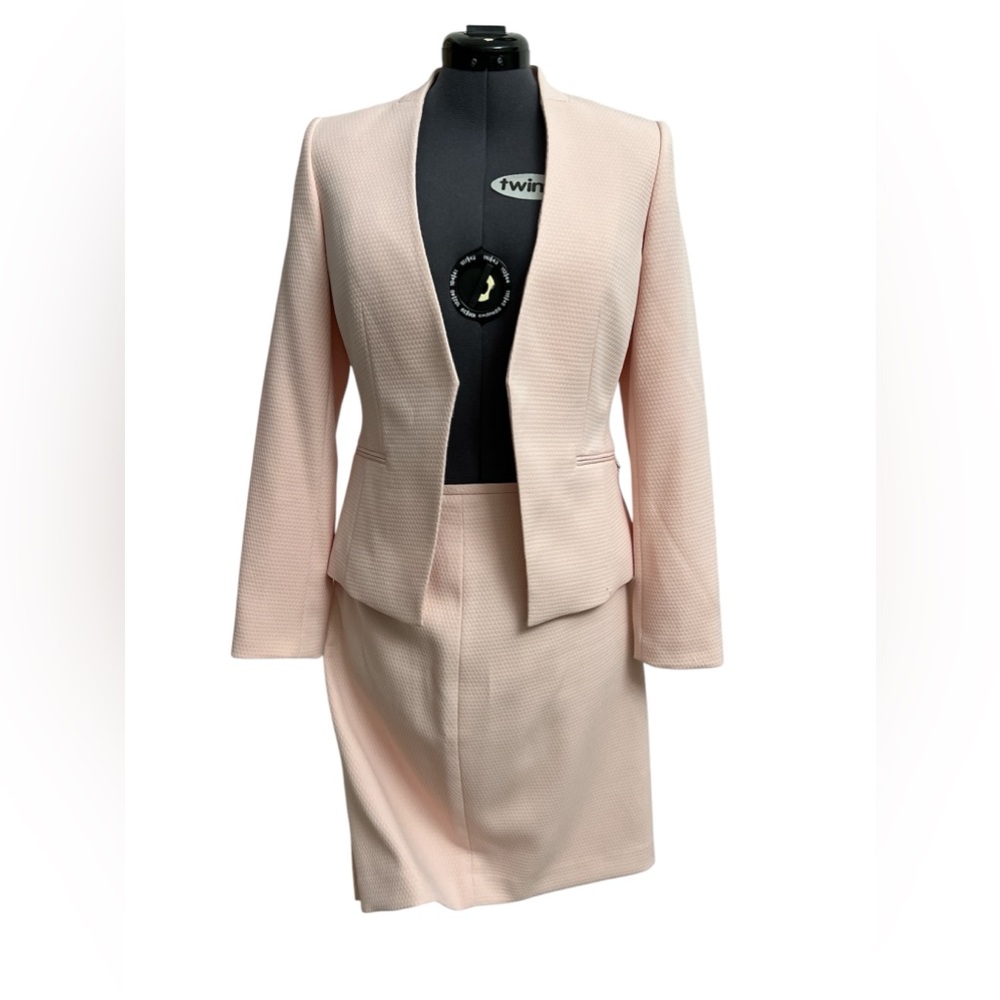 Calvin Klein Women's Rose Pink Asymmetric Novelty Jacket and Skirt - Picture 4 of 5